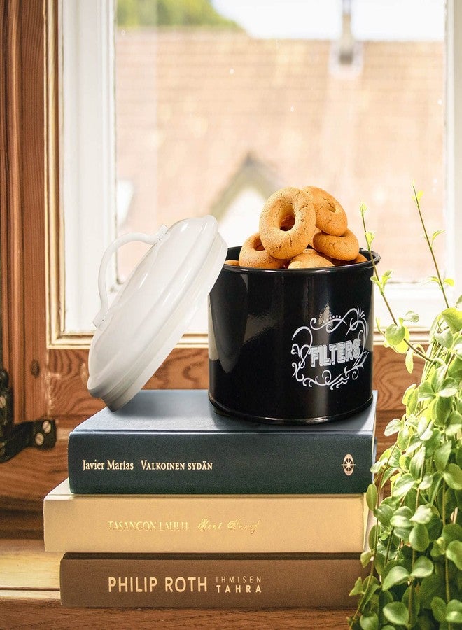SOTECH Coffee Filter Holder Storage Metal Box Black Container Organizer Round Dispenser for Counter and Room Decor Coffee Bar Accessories - Image 4